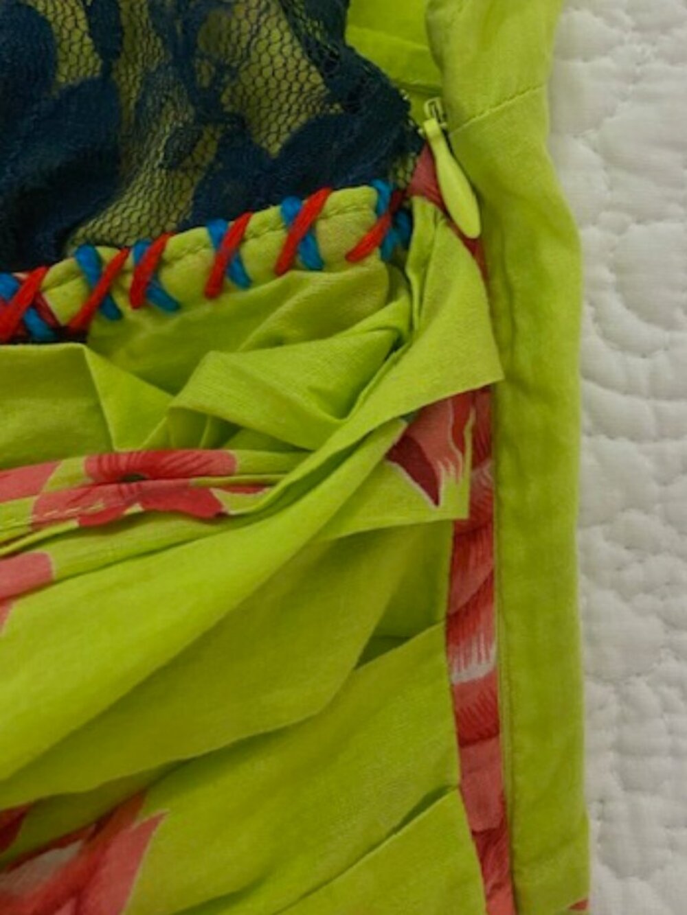 Free People Bright Green & Pink Floral Y2K Boho Sleeveless Top Size 6 - Picture 7 of 12